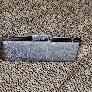 Elegant Silver Crocodile-Embossed Clutch